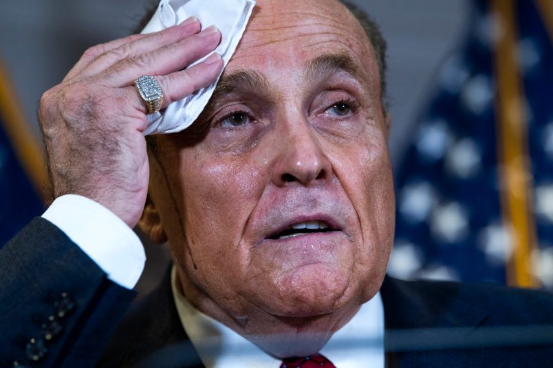 UNITED STATES - NOVEMBER 19: Rudolph Giuliani, attorney for President Donald Trump, conducts a news conference at the Republican National Committee, on lawsuits regarding the outcome of the 2020 presidential election on Thursday, November 19, 2020. (Photo By Tom Williams/CQ Roll Call)