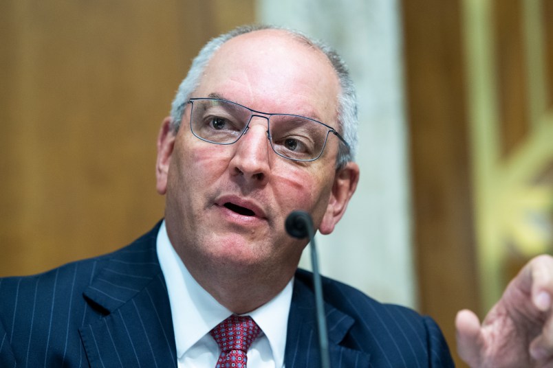 UNITED STATES - MAY 13: Louisiana Gov. John Bel Edwards, testifies during the Senate Energy and Natural Resources Committee hearing to “examine offshore energy development in federal waters and leasing under the Outer Continental Shelf Lands Act,” in Dirksen Senate Office Building on Thursday, May 13, 2021. (Photo By Tom Williams/CQ Roll Call)