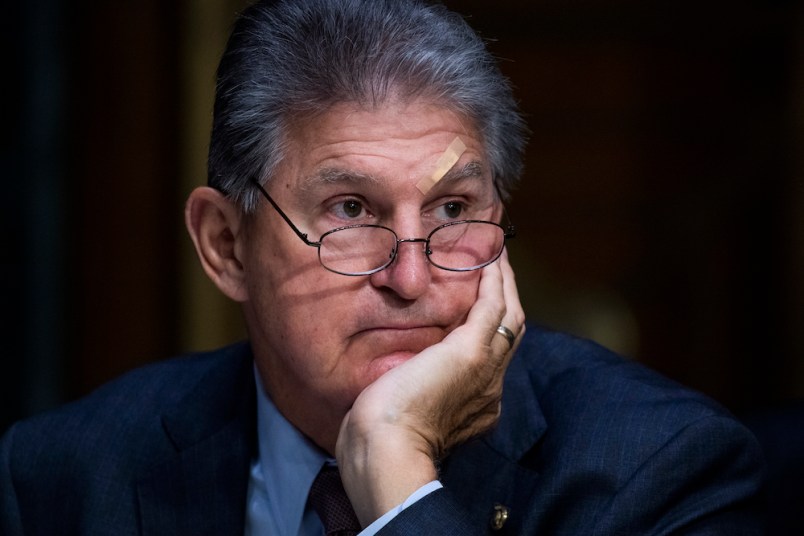 UNITED STATES - AUGUST 04: Sen. Joe Manchin, D-W.Va., is seen during the Senate Appropriations Committee markup of the “FY 22 Energy and Water, Agriculture, and MilCon VA Appropriations Bills,” in Dirksen Building on Wednesday, August 04, 2021. (Photo By Tom Williams/CQ Roll Call)