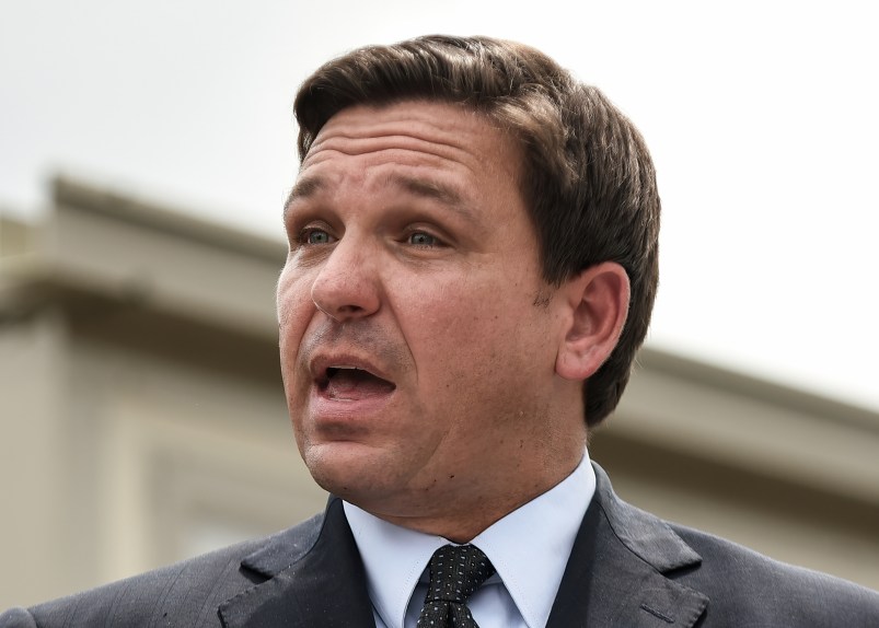 ORLANDO, FLORIDA, UNITED STATES - 2021/08/16: Florida Governor, Ron DeSantis holds a press conference to announce the opening of a monoclonal antibody treatment site to help COVID-19 patients recover at Camping World Stadium in Orlando. DeSantis stated that the site will offer the Regeneron treatment, and will operate 7 days a week, treating up to 320 patients a day. (Photo by Paul Hennessy/SOPA Images/LightRocket via Getty Images)