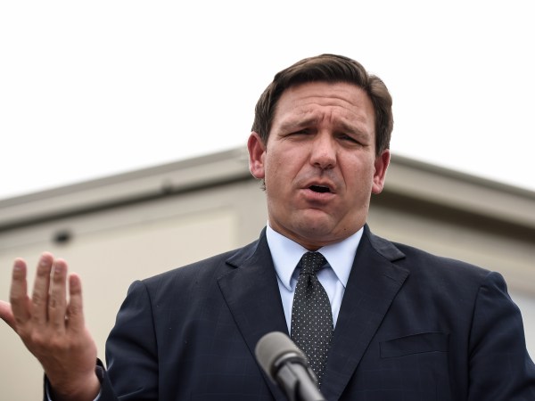 ORLANDO, FLORIDA, UNITED STATES - 2021/08/16: Florida Governor, Ron DeSantis holds a press conference to announce the opening of a monoclonal antibody treatment site to help COVID-19 patients recover at Camping World Stadium in Orlando. DeSantis stated that the site will offer the Regeneron treatment, and will operate 7 days a week, treating up to 320 patients a day. (Photo by Paul Hennessy/SOPA Images/LightRocket via Getty Images)