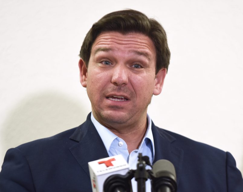 LAKELAND, FLORIDA, UNITED STATES - 2021/08/21: Florida Governor Ron DeSantis speaks at a press conference to announce the opening of a monoclonal antibody treatment site for COVID-19 patients at Lakes Church in Lakeland, Florida. DeSantis stated that the site will offer the Regeneron treatment, and will operate 7 days a week, treating 300 patients a day. (Photo by Paul Hennessy/SOPA Images/LightRocket via Getty Images)