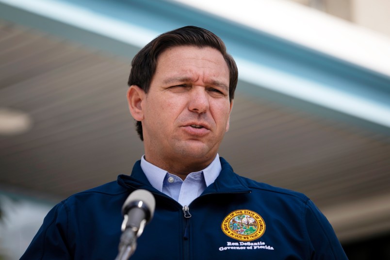 MIAMI, FL - AUGUST 29: Governor Ron DeSantis gives a briefing regarding Hurricane Dorian to the media at National Hurricane Center on August 29, 2019 in Miami, Florida. (Photo by Eva Marie Uzcategui/Getty Images)