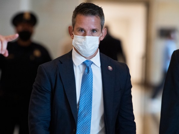 UNITED STATES - AUGUST 24: Rep. Adam Kinzinger, R-Ill., is seen in the Capitol Visitor Center before a briefing by administration leaders on the U.S. withdrawal from Afghanistan on Tuesday, August 24, 2021. (Photo By Tom Williams/CQ Roll Call)