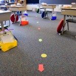 In a 1st grade classroom where the desks have been spread out for social distancing, and there are marks on the floor to indicate where the students should stand when lining up. At Shiloh Hills Elementary School, part of the Wilson School District in Spring Township, PA Friday afternoon August 21, 2020 where school teachers and administrators are preparing to open on August 26th for the school year after being closed since spring as a precaution against the COVID-19 / Coronavirus outbreak.