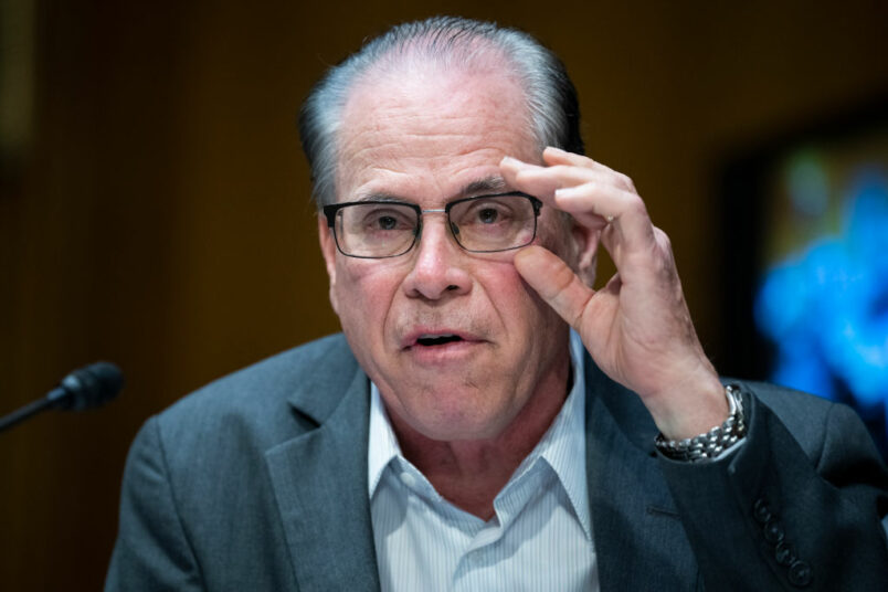 UNITED STATES - MARCH 15: Sen. Mike Braun, R-Ind., attends the Senate Health, Education, Labor and Pensions Committee markup on the PREVENT Pandemics Act in Dirksen Building on Tuesday, March 15, 2022. (Tom Williams/CQ Roll Call)