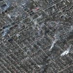 RUSSIANS INVADE UKRAINE -- MARCH 22, 2022:  01 Maxar satellite imagery of the overview of fires burning in residential area, Livoberezhnyi District, Mariupol, Ukraine. 22march2022_wv3.   Please use: Satellite image (c) 2022 Maxar Technologies.